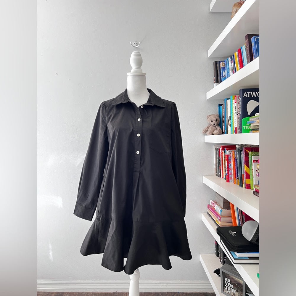 Tuckernuck Women's Black Callahan Shirt Dress Ruffle Hem Swing Style sz M NWOT